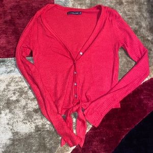 abercrombie and fitch red button-up long sleeve